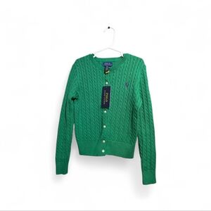 Polo Ralph Lauren Girl's Green Mini-Cable Knit Cotton Cardigan Size S (7)